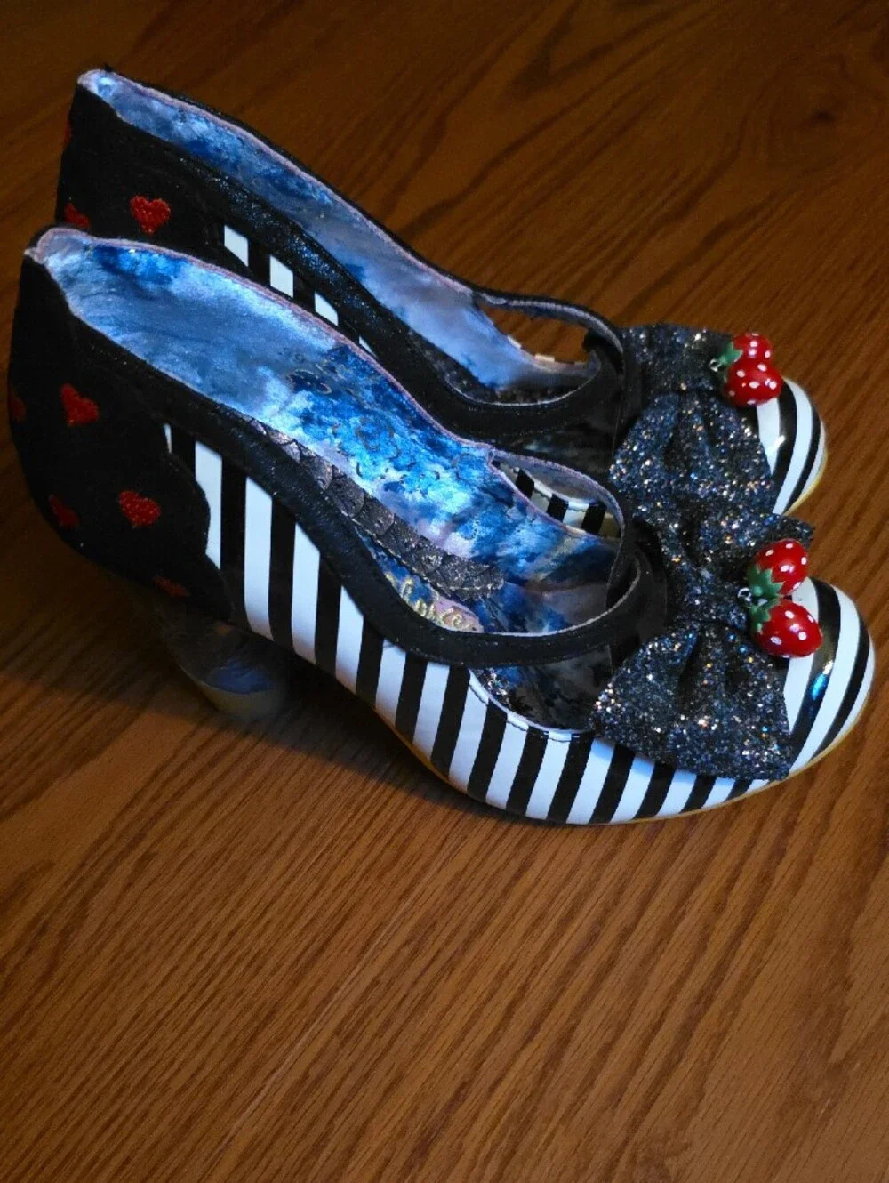 Irregular Choice Black Glitter Bow Strawberry Accent Flats